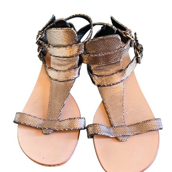 TAPEET VICINI Silver Metallic Leather Gladiator Sandals - Picture 4 of 9
